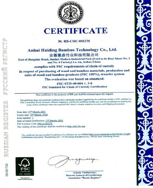 Certificat de FSC 